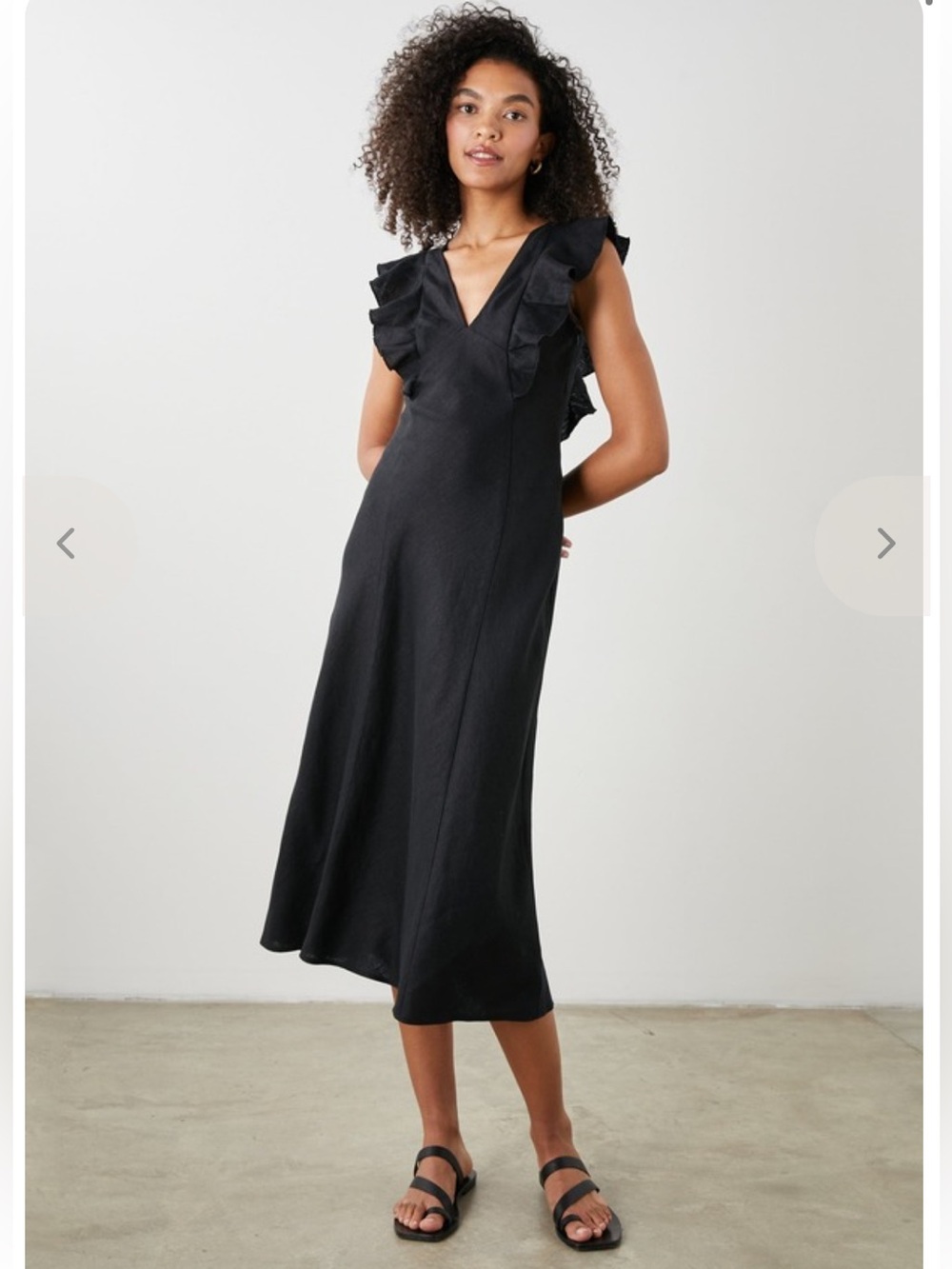 Rails Black Ruffle V-Neck Midi Dress